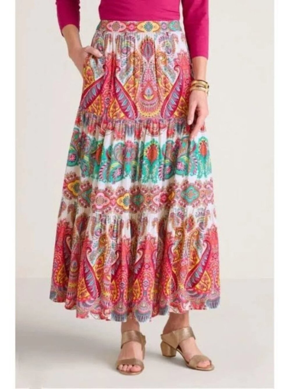 Soft Surroundings Kara Maxi Skirt Large Tiered Paisley Peasant Boho Colorful NEW